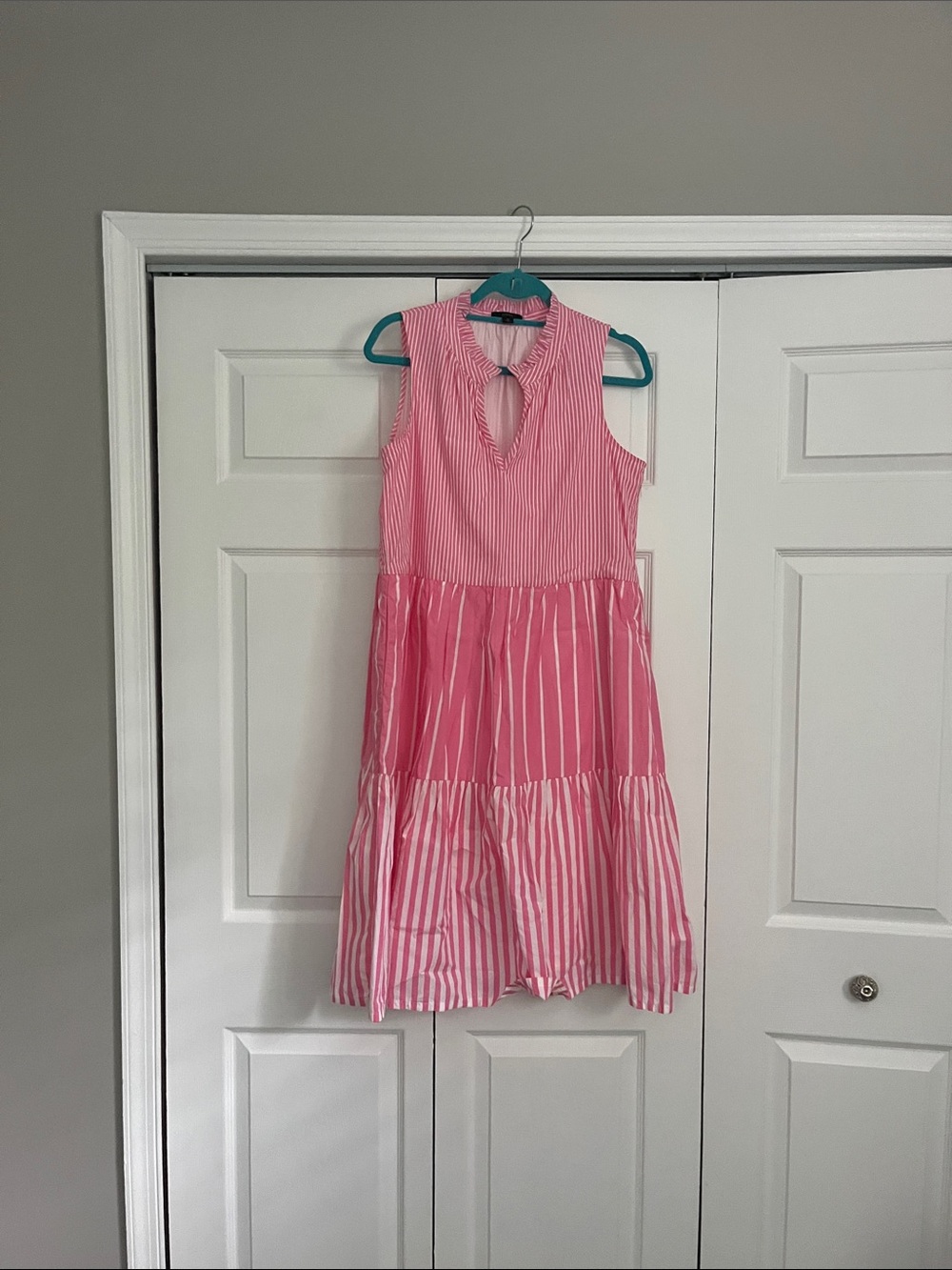 J. Crew Pink Striped Sleeveless Tiered Dress
